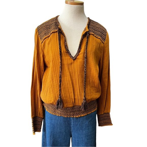 Love Sam Cotton-Gauze Embroidered Beaded Long Sleeve Top, Gold, Medium - Picture 2 of 11